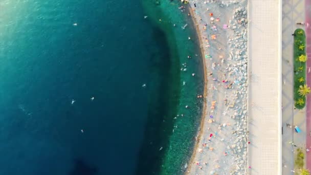 Festői Timelapse Kavicsos Strand Élet Sochi Kilátás Felülről Gyönyörű Zöld — Stock videók