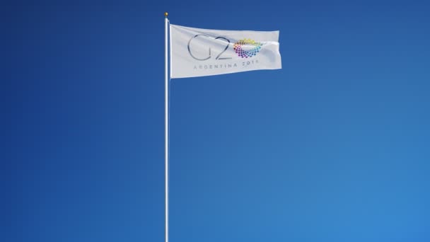 阿根廷布宜诺斯艾利斯 2018年11月 G20 2018二十国集团会议旗帜在蓝天上缓慢地飘扬 编辑动画 无缝循环 在阿尔法频道上孤立 — 图库视频影像