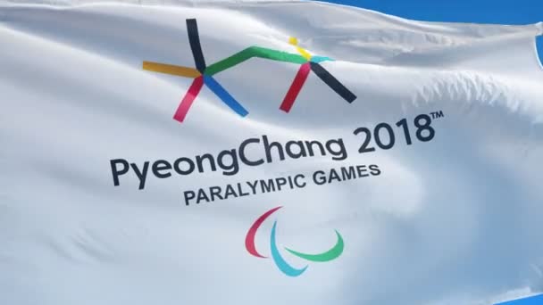 Corée Sud Pyeongchang Février 2018 Drapeau Des Jeux Paralympiques Hiver — Video