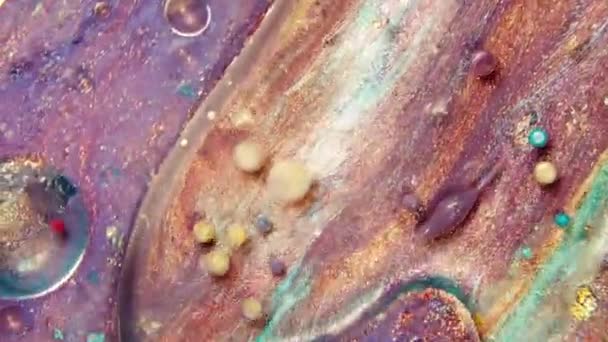 Bunte Funkelnde Farben Mischen Sich Schöne Muster Ölfarbe Violetten Braunen — Stockvideo