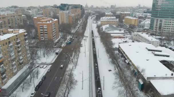 Aerial Shooting Moscow Garden Ring Evening Puesta Sol Las Luces — Vídeo de stock