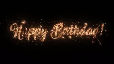 Mutlu yıllar kutlama tebrik metni parçacıklar ve siyah arka plan, güzel tipografi sihirli tasarım izole kıvılcımlar ile.