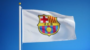 Fc Barcelona bayrağı sallayarak. Tossa de Mar şehir. Catalonia, İspanya