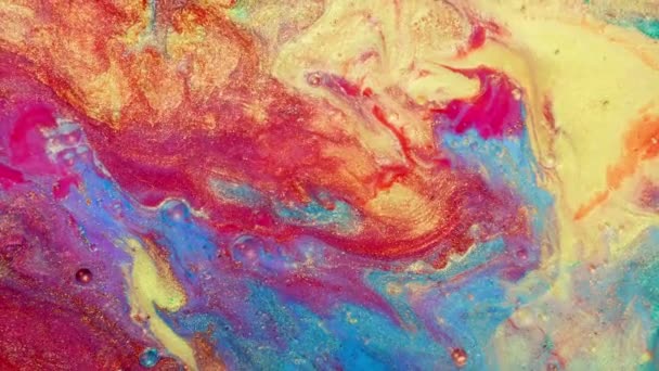 Kleurrijke Sprankelende Verven Mengen Prachtige Patronen Olie Inkt Van Rood — Stockvideo