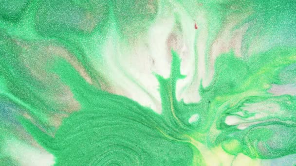 Pinturas Brilhantes Coloridas Misturam Belos Modelos Tinta Óleo Verde Branco — Vídeo de Stock