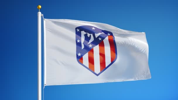 Spanien Madrid Juli 2018 Atletico Madrid Flagge Weht Zeitlupe Vor — Stockvideo