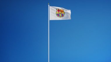 Fc Barcelona bayrağı sallayarak. Tossa de Mar şehir. Catalonia, İspanya
