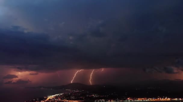 Timelapse Beautiful Thunderstorm Picturesque Lightning Illuminating Sky Pink Orange Colors — Stock Video