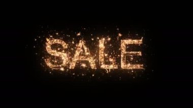 Siyah arka plan, güzel tipografi sihirli tasarım izole parçacıklar ve kıvılcımlar ile Satış tebrik metni.