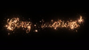 Tebrikler siyah arka plan, güzel tipografi sihirli tasarım izole parçacıklar ve kıvılcımlar ile metin tebrik.