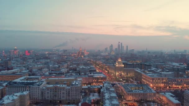 Aerial Shooting Moscow Garden Ring Evening Sunset City Lights Bird — Stock Video