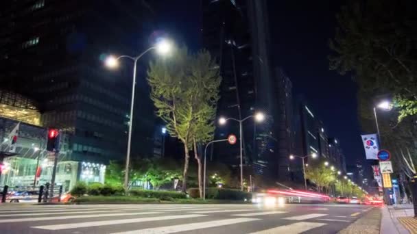 Bonita Noite Timelapse Tráfego Rodoviário Seul Vista Inferior Carros Ônibus — Vídeo de Stock