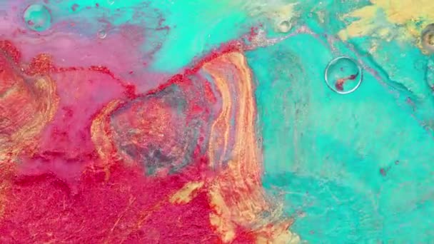 Bunte Funkelnde Farben Mischen Sich Schöne Muster Ölfarbe Aus Karminrot — Stockvideo