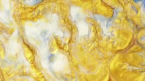 Vernici Scintillanti Variopinte Mescolano Bei Modelli Inchiostro Olio Giallo Oro — Video Stock