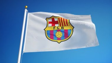 Fc Barcelona bayrağı sallayarak. Tossa de Mar şehir. Catalonia, İspanya