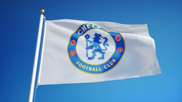 Laajentuminen Heinäkuu 2018 Chelsea Lippu Vilkuttaa Hitaasti Sinistä Taivasta Vastaan — kuvapankkivideo
