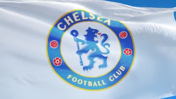 England London July 2018 Chelsea Flag Waving Slow Motion Blue — Stock Video