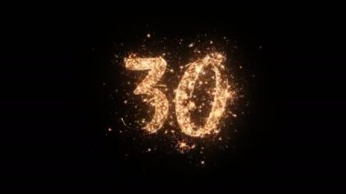 Mektup 30 siyah arka plan, güzel tipografi sihirli tasarım izole parçacıklar ve kıvılcımlar ile tebrik metni.