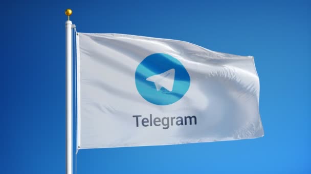 Telegram Flaga Firmy Macha Zwolnionym Tempie Błękitne Niebo Animacja Redakcyjna — Wideo stockowe