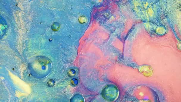 Peintures Pétillantes Colorées Mélangent Dans Beaux Motifs Encre Huile Bleu — Video