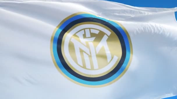 Italia Milán Julio 2018 Bandera Del Inter Milán Ondeando Cámara — Vídeos de Stock