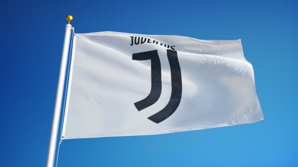 Italia Torino Luglio 2018 Juventus Bandiera Che Sventola Rallentatore Contro — Video Stock