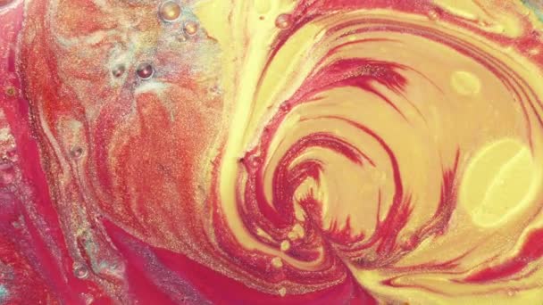 Peintures Pétillantes Colorées Mélangent Dans Beaux Motifs Encre Huile Rouge — Video