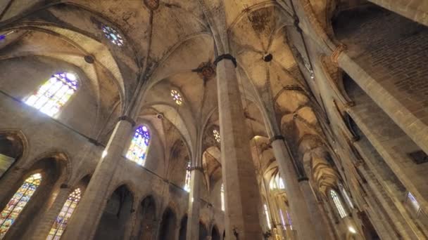 España Barcelona Julio 2017 Santa Maria Del Mar Barcelona Interior — Vídeos de Stock