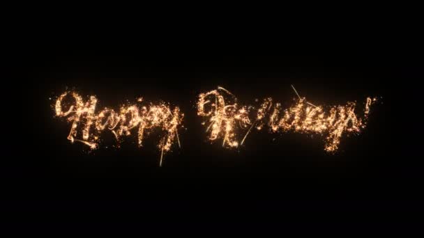 快乐假期问候文本与粒子和火花的黑色背景 美丽的排版魔术设计 — 图库视频影像