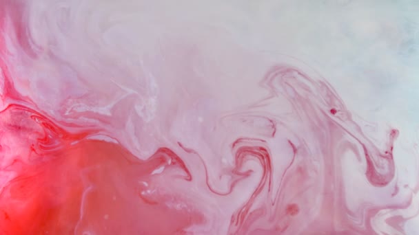 Красочные Красно Белые Капли Краски Сверху Смешивания Воде Чернила Кружатся — стоковое видео