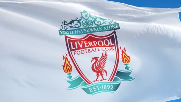 England Liverpool July 2018 Ливерпуль Флаг Размахивающий Замедленной Съемке Против — стоковое видео