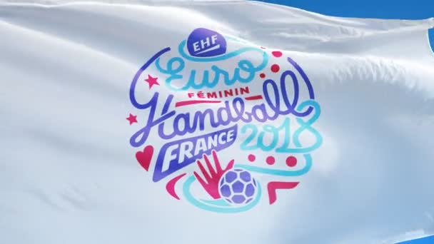 Paris Fransa Kasım 2018 Avrupa Kadınlar Hentbol Şampiyonası Bayrağı Mavi — Stok video