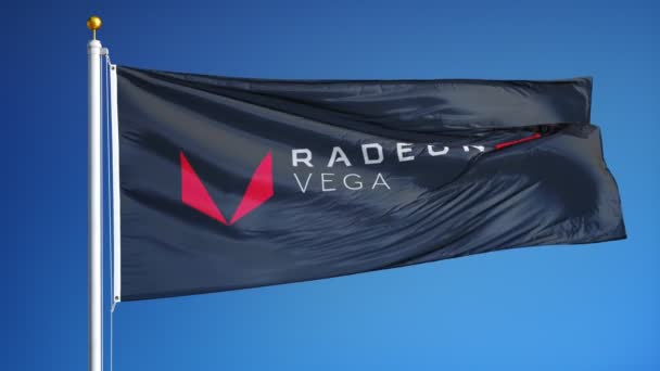 Amd Radeon Vega Bendera Merek Melambaikan Dalam Gerakan Lambat Terhadap — Stok Video