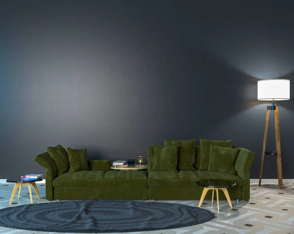 Innenraum Der Nacht Mit Zwei Lampen Einem Sofa Einem Tisch — Stockfoto