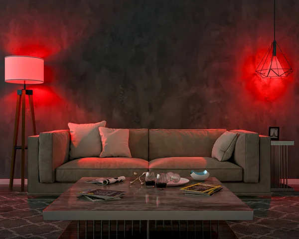 Nachteinrichtung mit roten Lichtern — Stockfoto