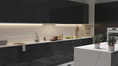 Modern Kitchen interior with light strip  clipart