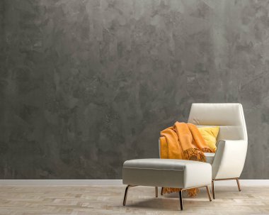 Boş odada boş karanlık duvar ve kol koltuğu.