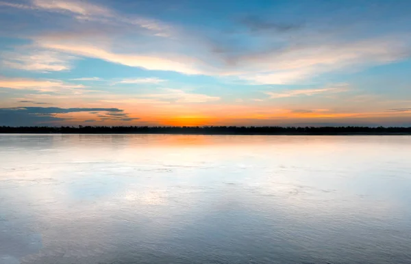 Malerischer Sonnenuntergang Über Dem Mekong Vom Flussufer Kratie Kambodscha — Stockfoto