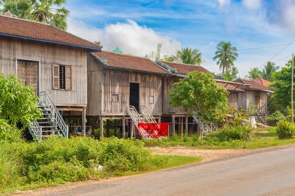 Kambodschanische Häuser Der Straße Entlang Des Mekong Der Nähe Von — Stockfoto