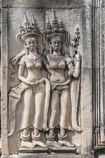 Apsaras Χορό Κοριτσιών Πέτρινη Πρόσοψη Του Ναού Angkor Wat Στην — Φωτογραφία Αρχείου