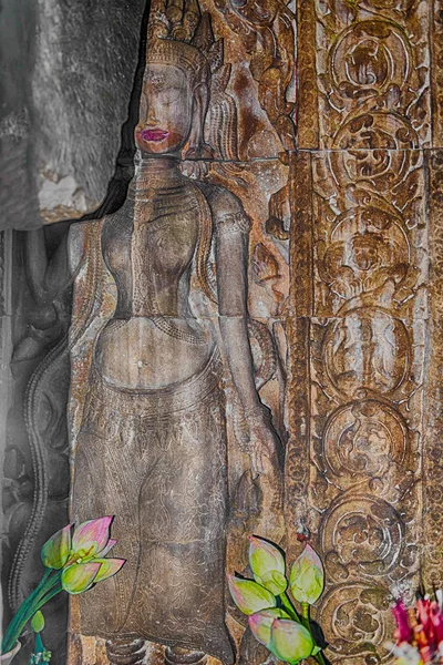 Khmer Devata Goddesses Heart Preah Khan Temple Buddhist Temple Angkor — Stock Photo, Image