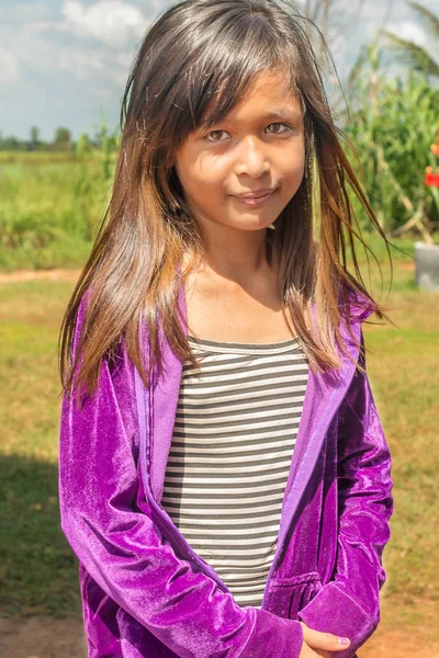 Kampong Thom Kambodzsa 2017 November Fiatal Csinos Lány Portréja Falu — Stock Fotó