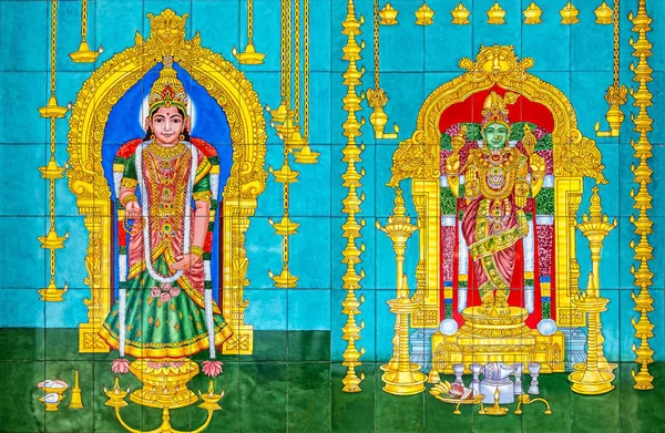 Azulejos Com Motivos Religiosos Hindus Sri Maha Mariamman Temple Dhevasthanam — Fotografia de Stock