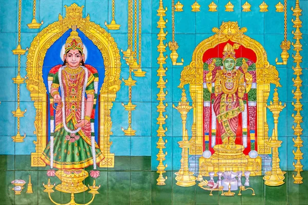 马里安曼寺 Dhevasthanam 吉隆坡 马来西亚的印度宗教动机瓷砖 — 图库照片