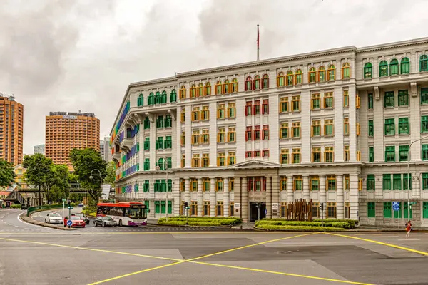 Singapore Januari 2018 Trafik Den Heritage Koloniala Byggnad Med Färgglada — Stockfoto