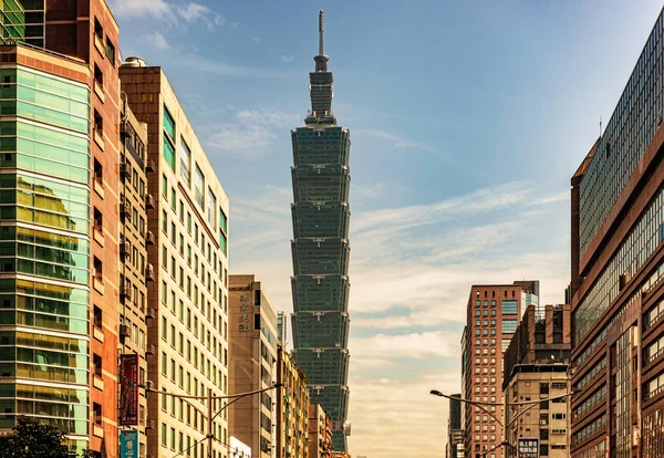 Tajpej Tajwan Stycznia 2018 Widok Budynki Taipei 101 Sławny Wieża — Zdjęcie stockowe