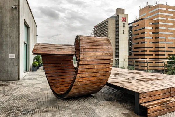 Medellin Colombia Maart 2018 Futuristische Houten Samenstelling Het Terras Het — Stockfoto