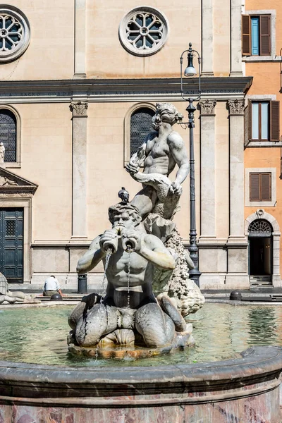 Vista Para Escultura Fountain Del Moro Piazza Navona Roma Itália — Fotografia de Stock