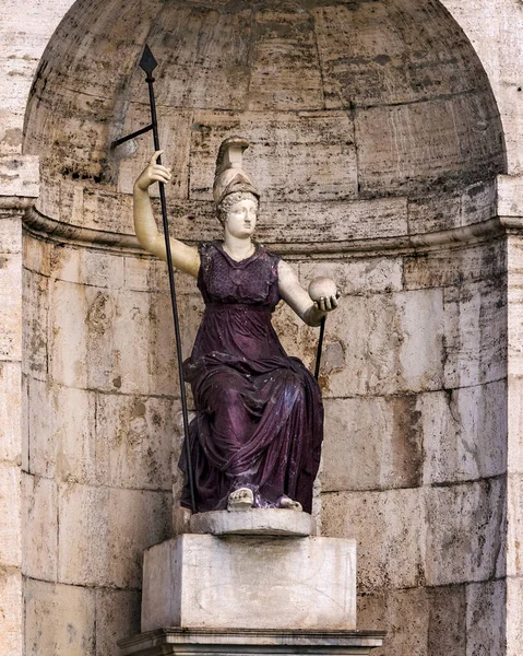 Statue Roma Minerva Located Pallazzo Senatorio She Holds Globe Symbolizing — Stock Photo, Image