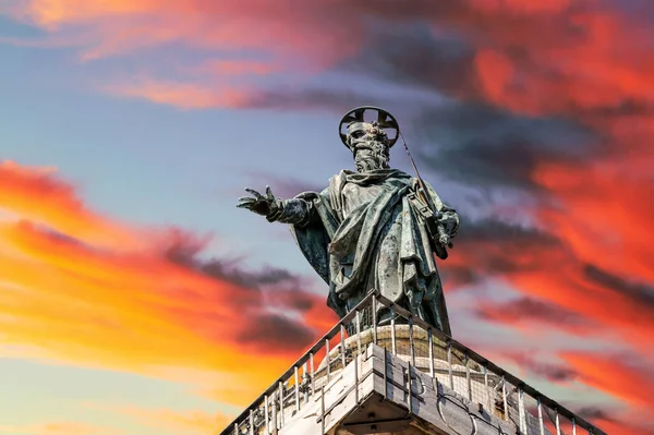 Lihat Patung Santo Paulus Puncak Kolom Marcus Aurelius Piazza Colonna — Stok Foto